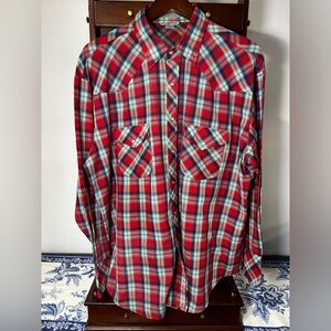 Vintage Men’s XL Western Pearl Snap Red and Blue Checkered Shirt